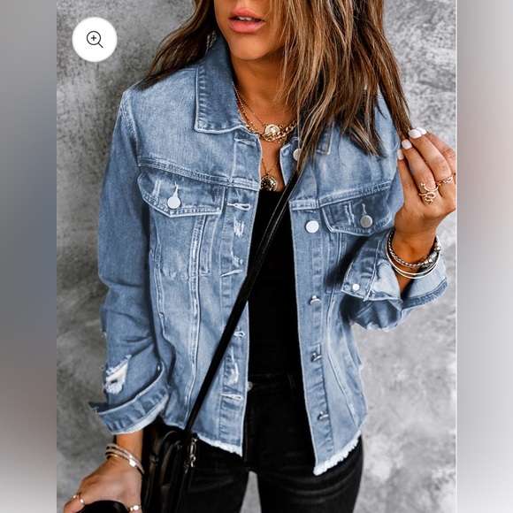 eunina Jackets & Blazers - Eunina/Buckle distressed denim jacket size medium new